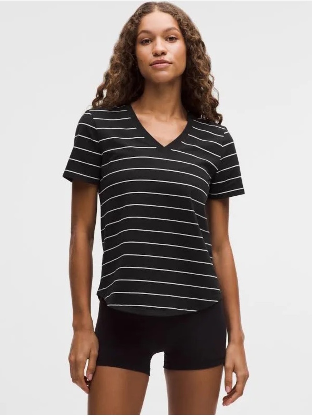 Lululemon Black Striped V-Neck love Tee